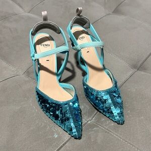 Fendi Turquoise Sequined Heels